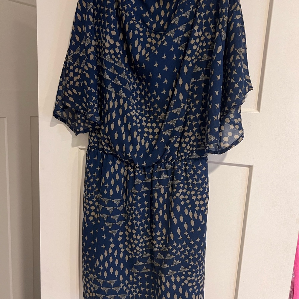Elegant Blue and Gold Patterned Dress